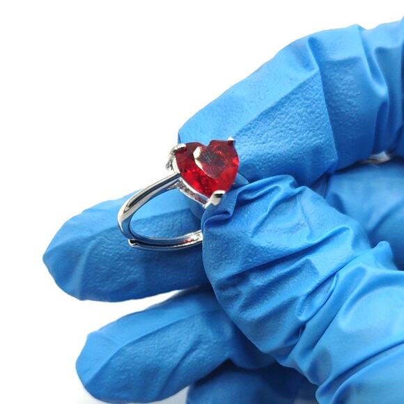 925 Sterling Silver Heart Ring Red Lab Ruby Adjustable Valentines Gift NEW - Picture 3 of 6